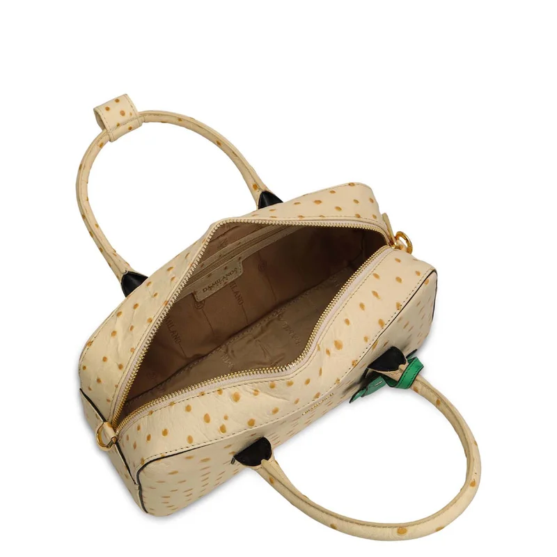 Da Milano Vanilla Small Ostrich Leather Satchel - Vanilla for Women | Best Price UAE